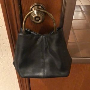 Leather bucket purse with brass handle